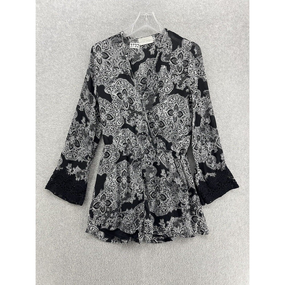 Nectar Clothing Women's Romper Black Shorts Small Long Sleeve Sheer Surplice